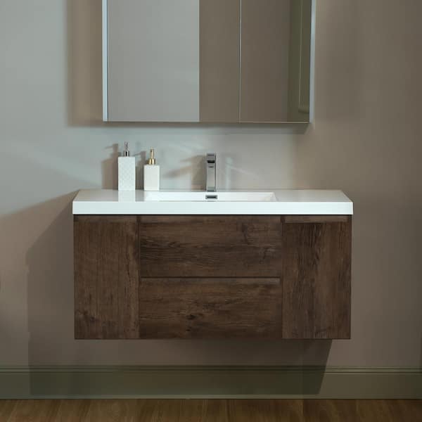 WOODBRIDGE NJ 47.25 in. W x 19.63 in. D x 22.5 in. H Single Sink Floating Bath Vanity in Rose Wood with White Resin Top