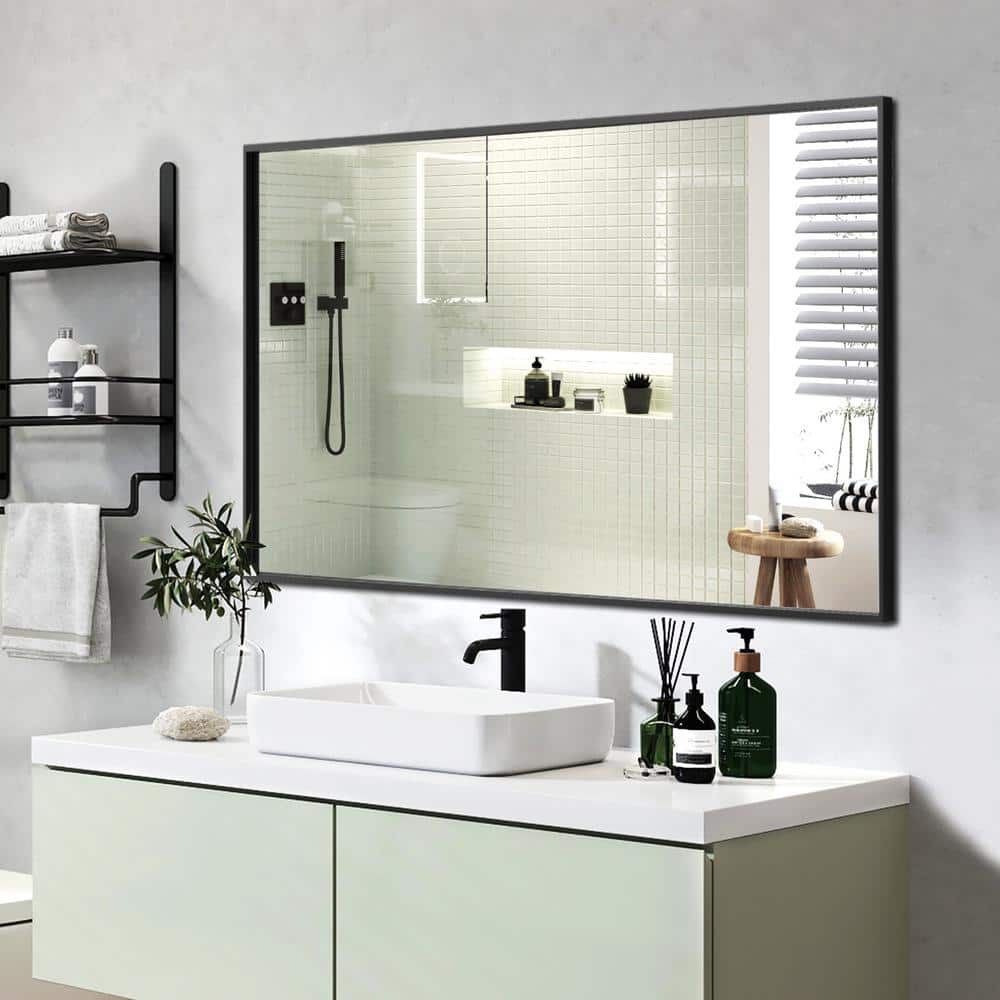Black Aluminum Framed Rectangular Bathroom Vanity Mirror 36" x 27"