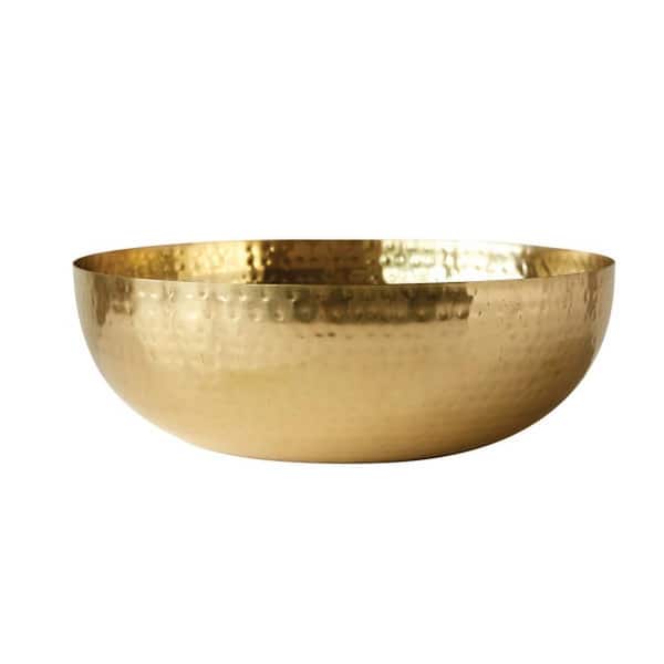 Storied Home 14 in. 56 fl. oz. Gold Round Hammered Iron Serving Bowls