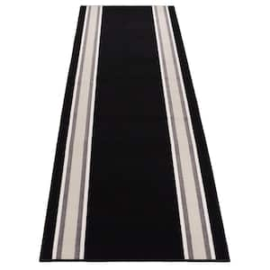 Solid Border Design Cut to Size Black Color 26 " Width x Your Choice Length Custom Size Slip Resistant Stair Runner Rug