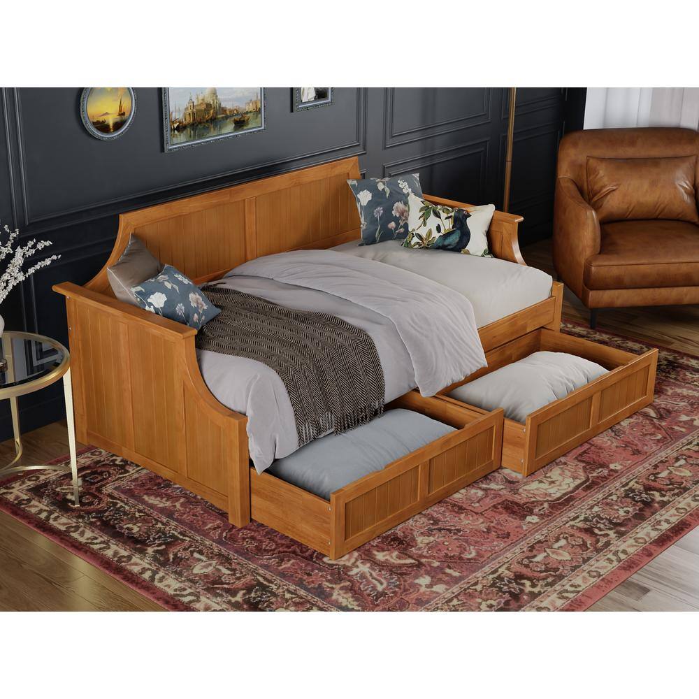 Walnut Twin Daybed with Storage Drawers and Slats