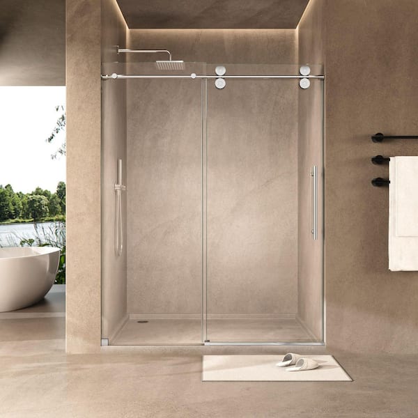 60 in. W x 72 in. H Single Sliding Frameless Shower Door in Brushed Nickel with SGCC 3/8 in.(10 mm)Tempered Clear Glass