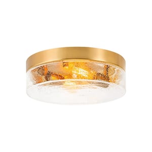 Murphy 2-Light 11.2 in. Gold Semi- Flush Mount Light with Seeded Glass Drum Shade