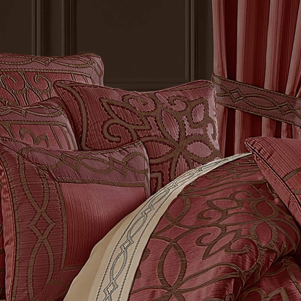 Chianti 18" Red Embroidered Satin Throw Pillow