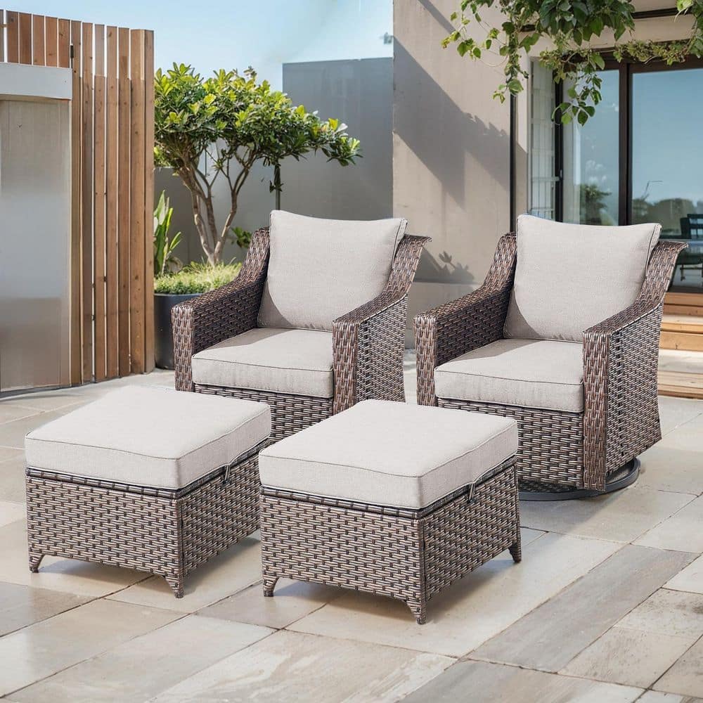SlideArm 4-Piece Brown Wicker Outdoor Rocking Chair Patio Swivel Gliders with Beige Cushions and Ottomans price history on PriceWatchPro