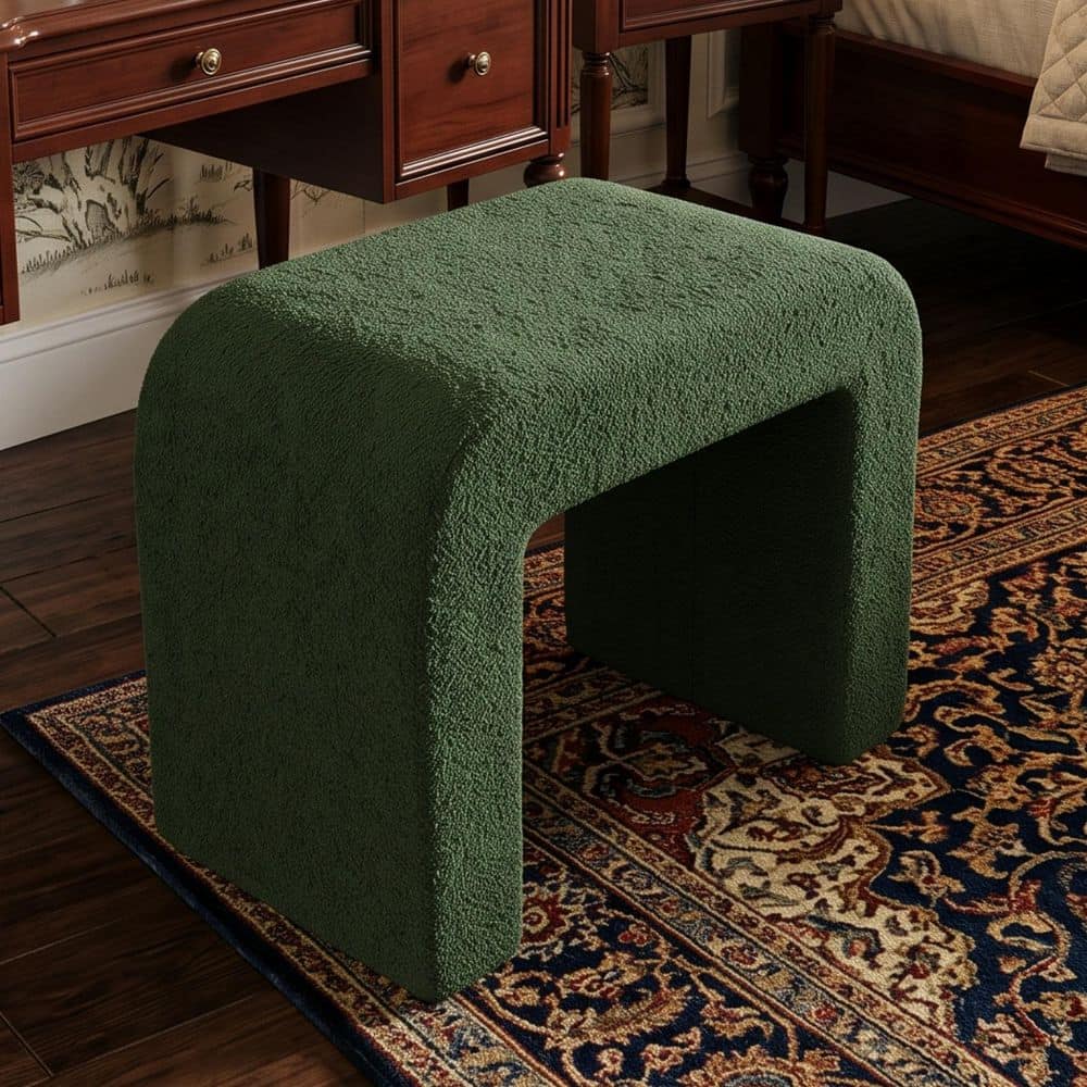 Green Makeup Vanity Stool Ergonomic Design 23.6 in. L x 13.8 in. W x 17.7 in. H Modern Dressing Stool for Makeup Bedroom