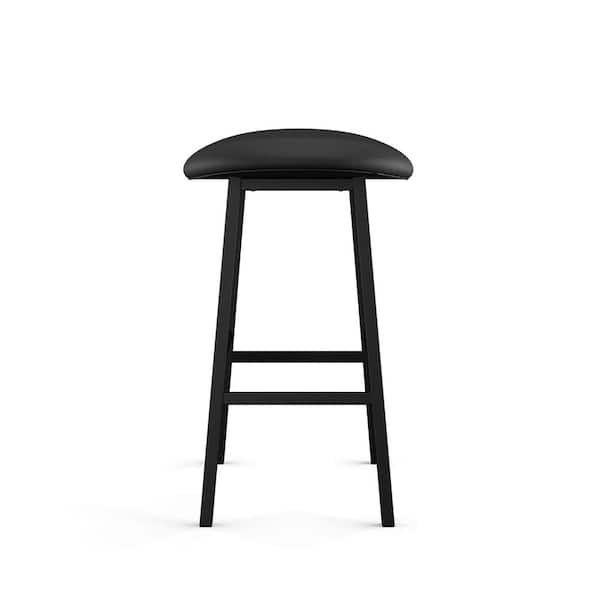 Winston 30.5 in. Black Faux Leather / Black Metal Bar Stool