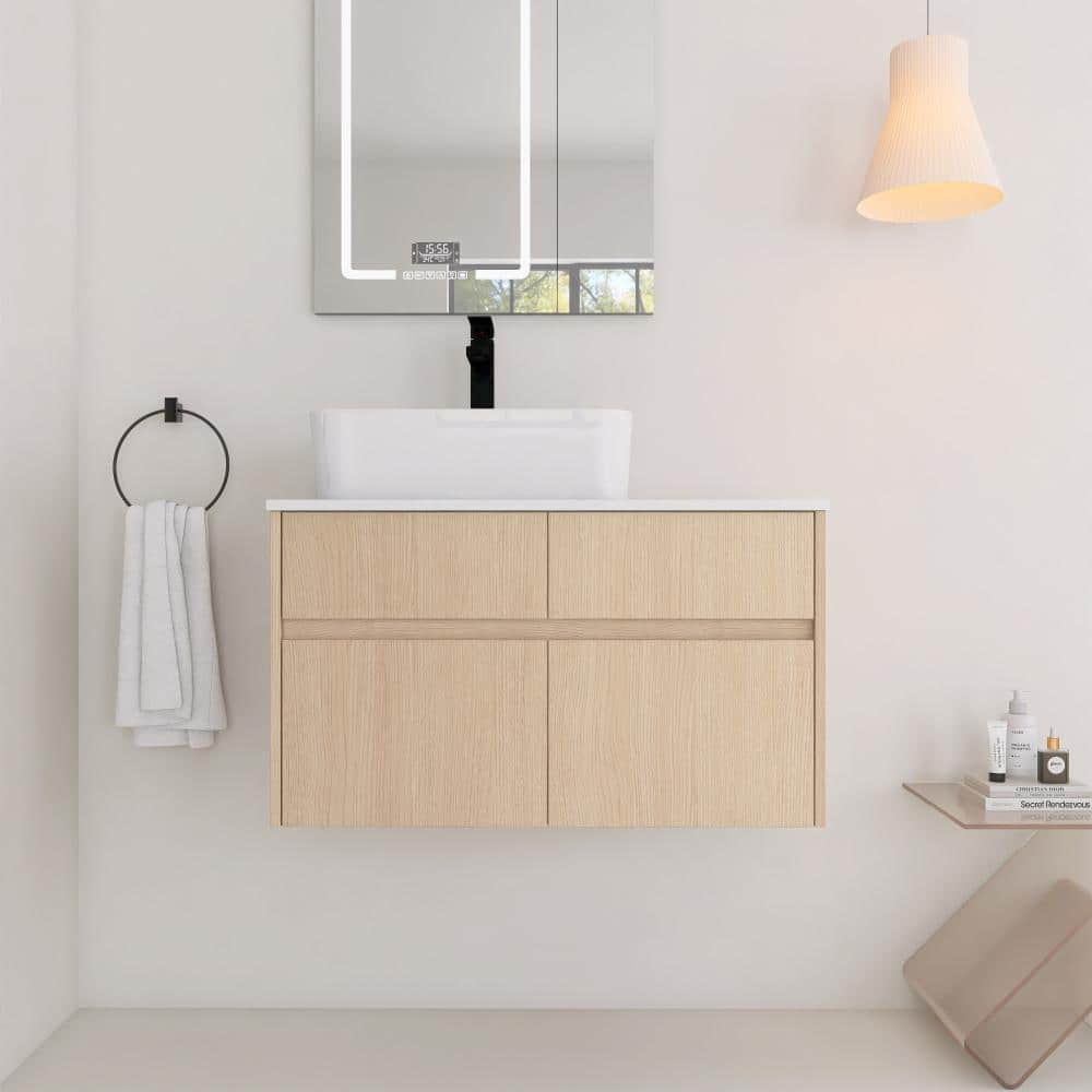 32 Inch Wall-Mounted Bathroom Vanity with Ceramic Art Basin, 2-Soft Close Doors and 1-Drawer price history on PriceWatchPro