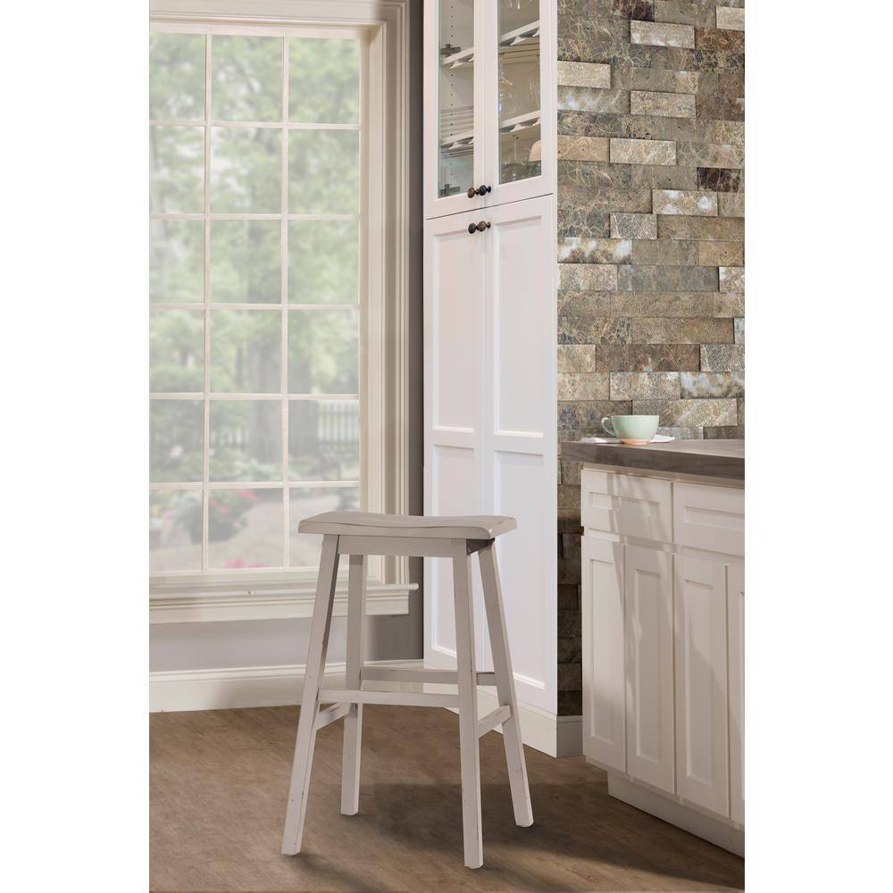 Classic Distressed Gray Wood and Metal Saddle Bar Stool