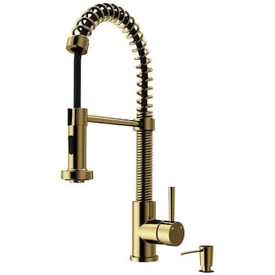 Edison Single-Handle Pull-Down Sprayer Kitchen Faucet with Soap Dispenser in Matte Gold