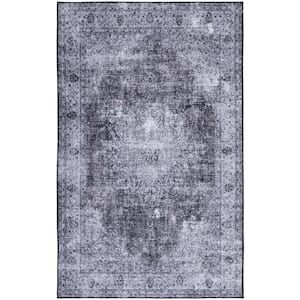 Tuscon Black/Gray Doormat 3 ft. x 5 ft. Machine Washable Border Medallion Area Rug