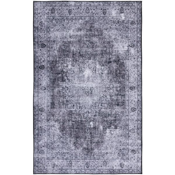 SAFAVIEH Tuscon Black/Gray 4 ft. x 6 ft. Machine Washable Border Medallion Area Rug