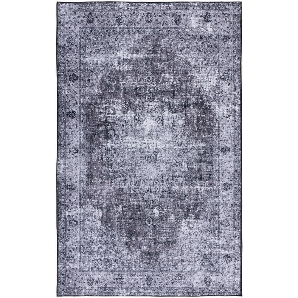 Tucson Black & Grey Non-Slip Washable Square Area Rug, 6' x 9'