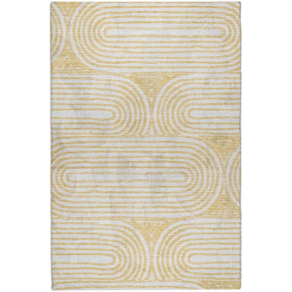 Dream Shag Premium Machine Washable Abstract ADS540 Gold 9 ft. x 12 ft. Area Rug