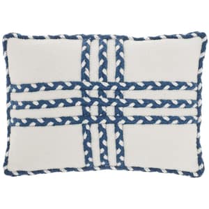 Navy Stripes & Plaids 20 in. x 14 in. Indoor/Outdoor Rectangle Throw Pillow
