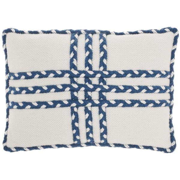 Mina Victory Navy Stripes & Plaids 20 in. x 14 in. Indoor/Outdoor Rectangle Throw Pillow