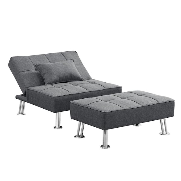 Z-joyee 33.86 in. Armless Fabric Modern Straight Sofa with Ottoman in Gray