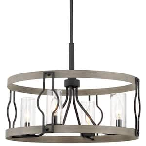 Keaton 60-Watt 4-Light Textured Black Farmhouse Pendant Light with Clear Shade