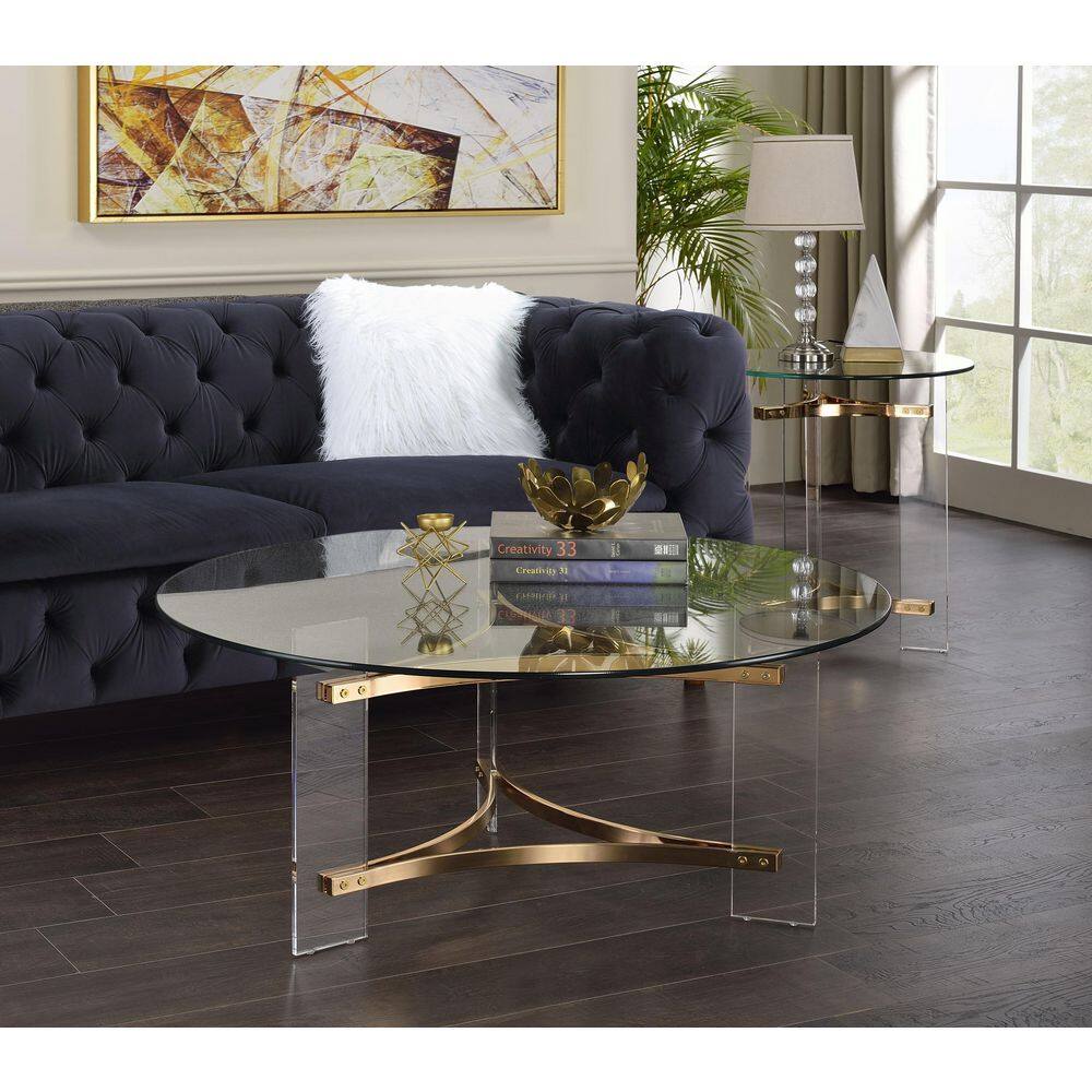 Sosi 41'' Round Clear Glass and Gold Acrylic Coffee Table