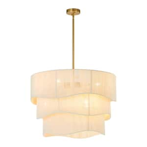 Knuth 6-Light 3-Tiered Modern Farmhouse Drum Handwoven Ivory Rope Fabric Large Chandelier for Dining Room