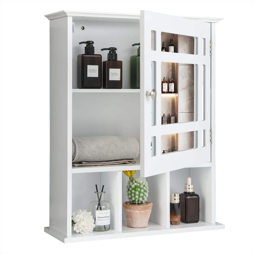 24.75 in. W x 30.25 in. H Rectangular Medicine Cabinet with Mirror for Bathroom, 2-Doors and 4 Adjustable Shelf in White