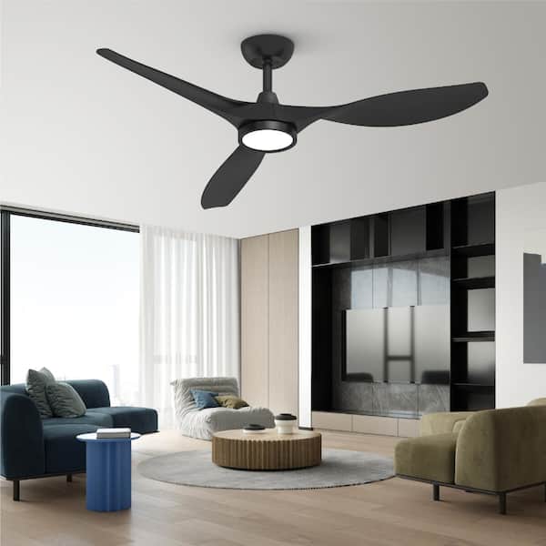 R3 52 in. Indoor Ceiling Fan with Light and Remote,Quiet Reversible DC Motor and 3 CCT Light Kit,Black Attractive Design
