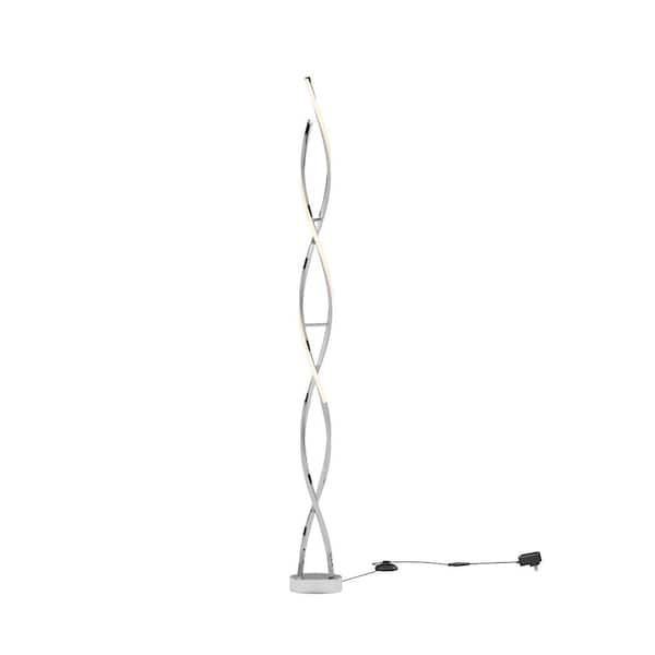 Swirl 59 in. Chrome Modern 1-Light Dimmable Integrated LED Standard Floor Lamp for Living Room