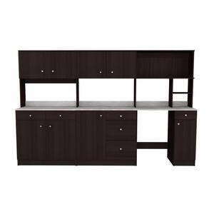 Ready to Assemble 108 in. W x 19.69 in. D x 70.87 in. H Wood Breakroom Kitchen Storage Cabinet in Natural Stone/Espresso