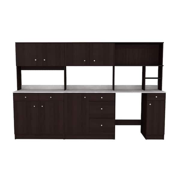 Inval Ready to Assemble 108 in. W x 19.69 in. D x 70.87 in. H Wood Breakroom Kitchen Storage Cabinet in Natural Stone/Espresso