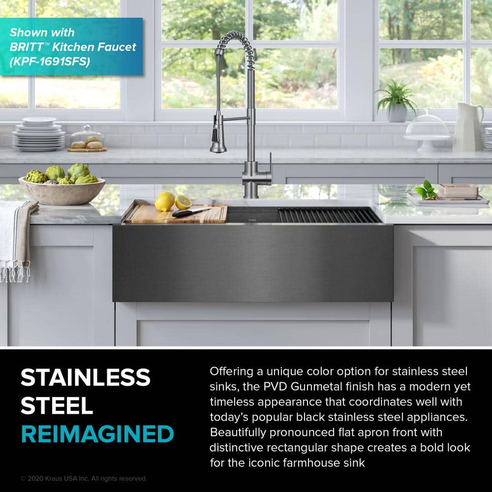 Kore 33" Black Stainless Steel Farmhouse Single Bowl Kitchen Sink