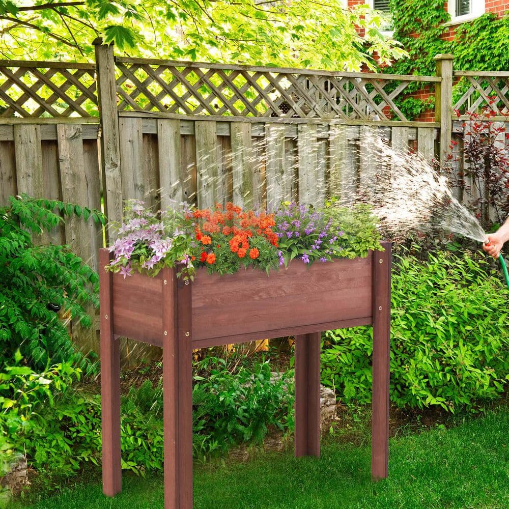 31 in. x 31 in. x 16 in. Brown Wood Raised Garden Bed Elevated Wood Planter