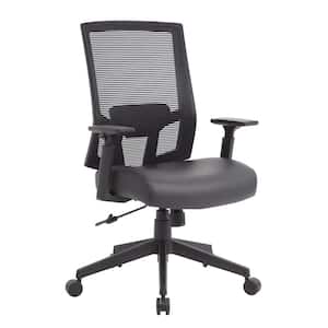 BOSS Black Antimicrobial Vinyl Seat Mesh Back Task Chair with Adjustable Arms