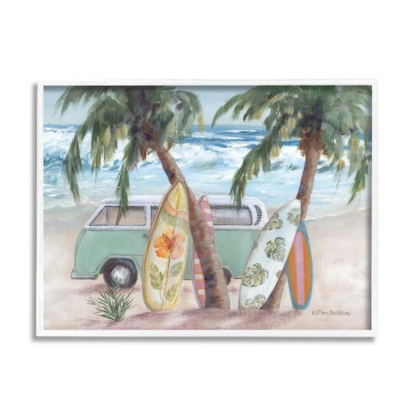Stupell Industries Summer Waves Tropical Van Surfboards by Pam Britton 1-Piece White Framed Nature Giclee Art Print 14 in. x 11 in.