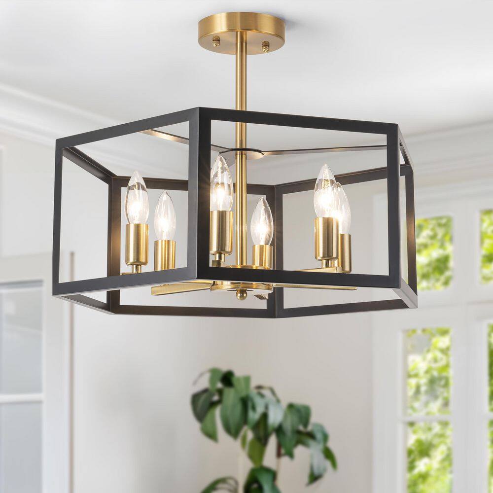 19.69 in. 6-Light Black and Gold Modern Semi-Flush Mount Ceiling Lights with Open Hexagon Frame price history on PriceWatchPro
