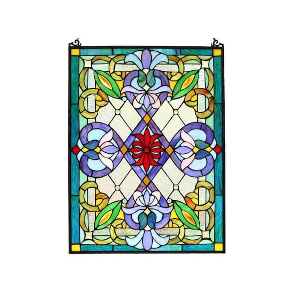 Blue Rectangular Shape Stained Glass Art Glass Window HD7JC8TP9T