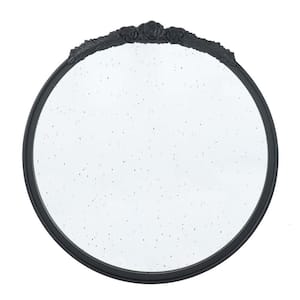 29.1 in. W x 30.1 in. H Rustic Round Framed Wood Black Vanity Mirror