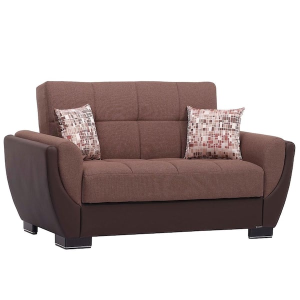 Ottomanson Basics Air Collection Convertible 63 in. Brown/Dark Brown Polyester 2-Seater Loveseat with Storage