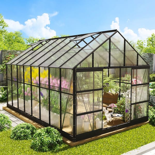 10 ft. x 16 ft. Outdoor Polycarbonate Greenhouse with Aluminum Frame and Roof Ventilation