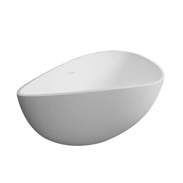 63 in. x38 in. Freestanding Solid Surface Soaking Bathtub, Luxury Engineered Stone Resin, with Overflow and Pop-up Drain