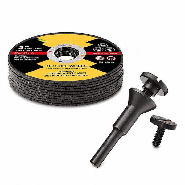 3 in. 10 Pack Die Grinder Cutting Disc Kit with Mounting Mandrel 1/4 in. Stem 3/8 in. Arbor for Metal