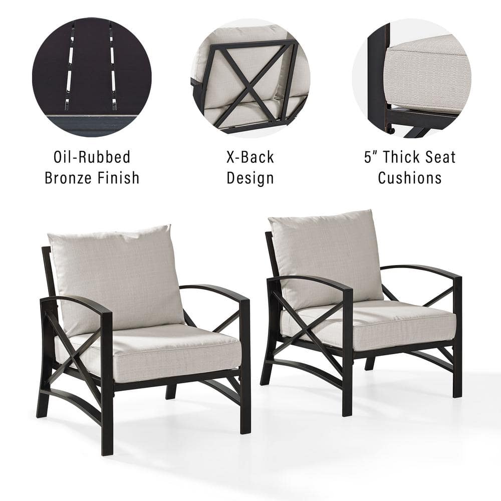Kaplan Outdoor Steel Chairs with Oatmeal Cushions, 2-Piece Set