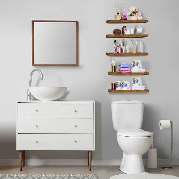 Floating Shelves, 16.25 in. W x 5.5 in. D Brown Composite Decorative Wall Shelf, Wall Mounted for Home Decor (Set of 5)