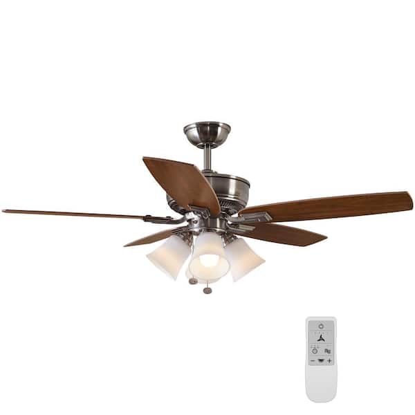 Hampton Bay Devron 52 in. Indoor Brushed Nickel LED Smart Ceiling Fan with Light and Remote Works with Google Assistant and Alexa