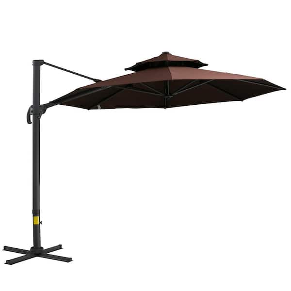 Outsunny 10.8 ft Aluminum Cantilever Tilt Patio Umbrella in Brown