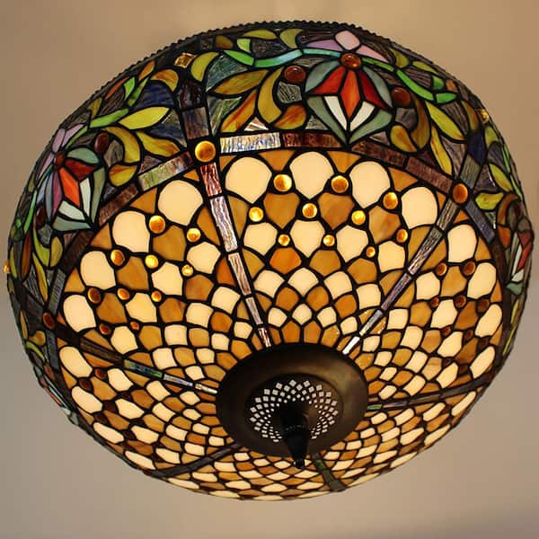 OUKANING 19.68 in. 5-Light Multi-Color Vintage Tiffany