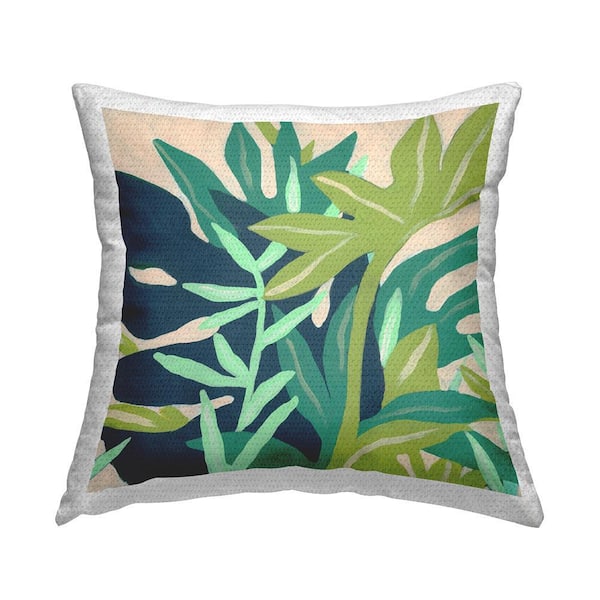 Layered Abstract Leaves Varied Green Shapes Green Square Outdoor Throw Pillow