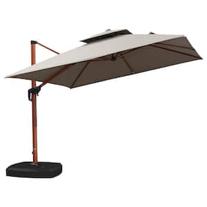 10 ft. Sunbrella Aluminum Square 360° Rotation Wood Pattern Cantilever Outdoor Patio Umbrella With Wheels Base, Gray