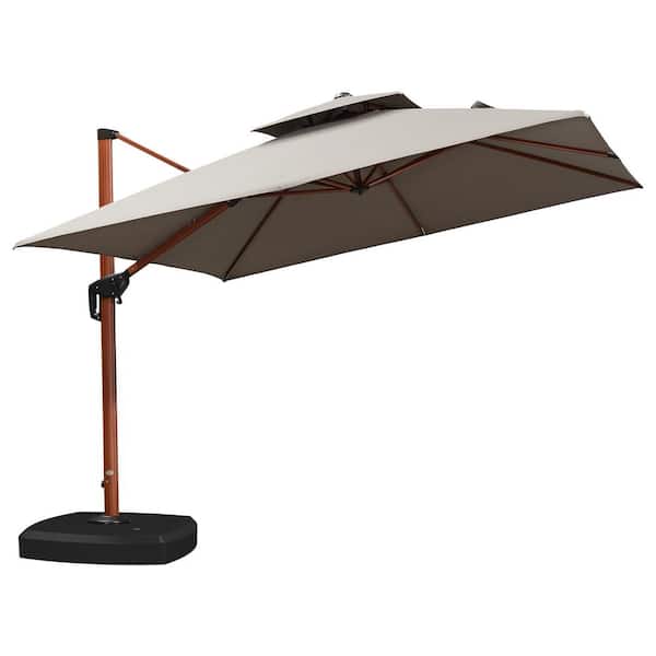 PURPLE LEAF 10 ft. Sunbrella Aluminum Square 360° Rotation Wood Pattern Cantilever Outdoor Patio Umbrella With Wheels Base, Gray