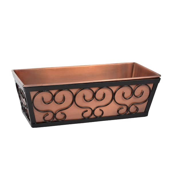 Unbranded 16 in. x 5 in. Black Metal Antique Copper Ledge Box Planter with Holder