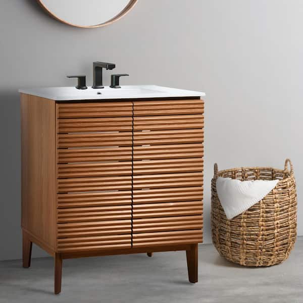 Calandre 30 in. W x 18 in. D x 33 in. H 2-Shelf Bath Vanity Cabinet without Top (Sink Basin not Included), Walnut